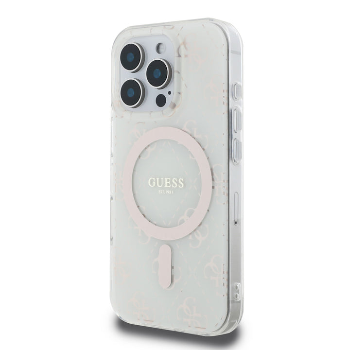 Guess iPhone 16 Pro Max Backcover hoesje - Magsafe Pink - 4G Background - Transparant-Hoesjes-Ilumina Benelux