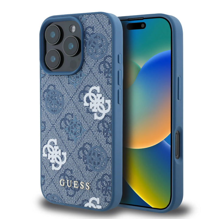 Guess iPhone 16 Pro Max Backcover hoesje - PU Leather - 4G Peony - Blauw-Hoesjes-Ilumina Benelux