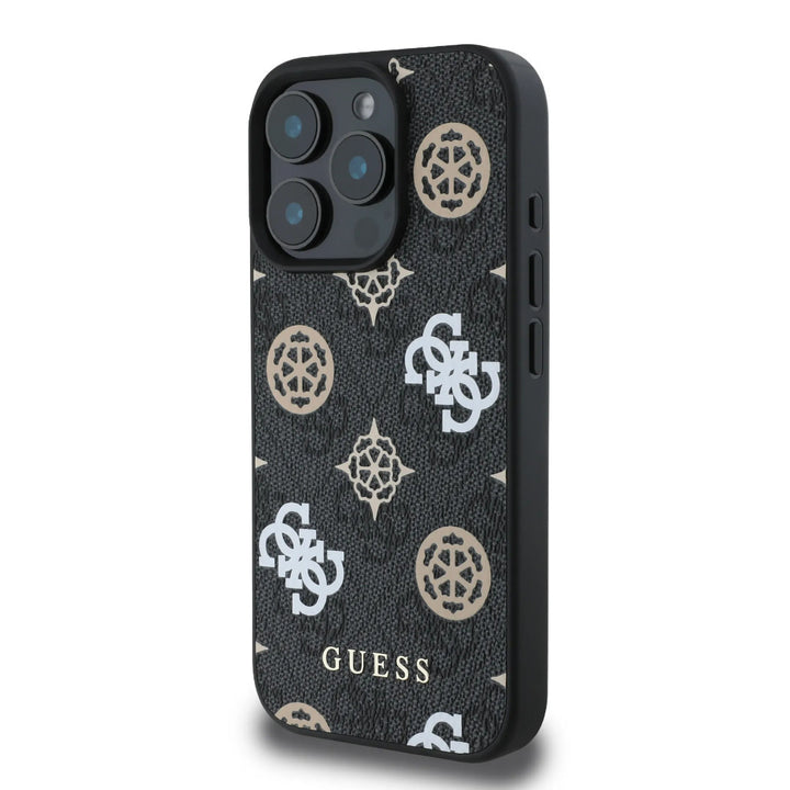 Guess iPhone 16 Pro Max Backcover hoesje - PU Leather - 4G Peony - Zwart-Hoesjes-Ilumina Benelux