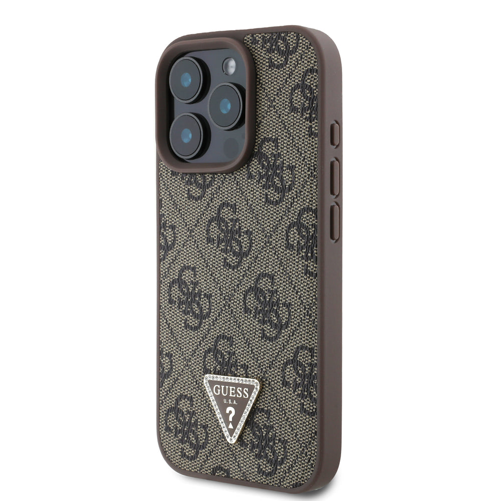 Guess iPhone 16 Pro Max Backcover hoesje PU Leather Metal Logo Crossbody - Bruin-Hoesjes-Ilumina Benelux