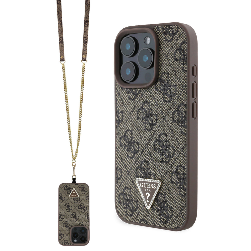 Guess iPhone 16 Pro Max Backcover hoesje PU Leather Metal Logo Crossbody - Bruin-Hoesjes-Ilumina Benelux