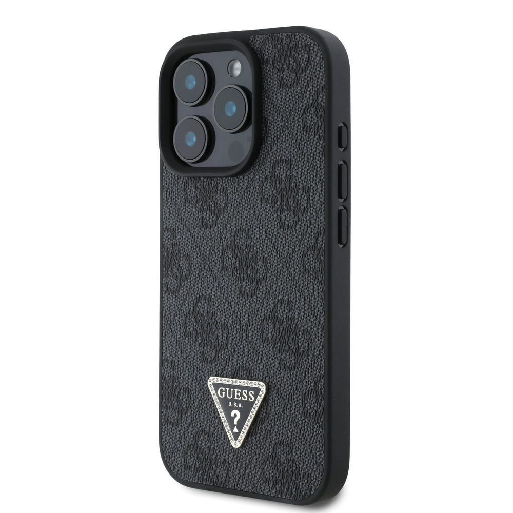 Guess iPhone 16 Pro Max Backcover hoesje PU Leather Metal Logo Crossbody - Zwart-Hoesjes-Ilumina Benelux
