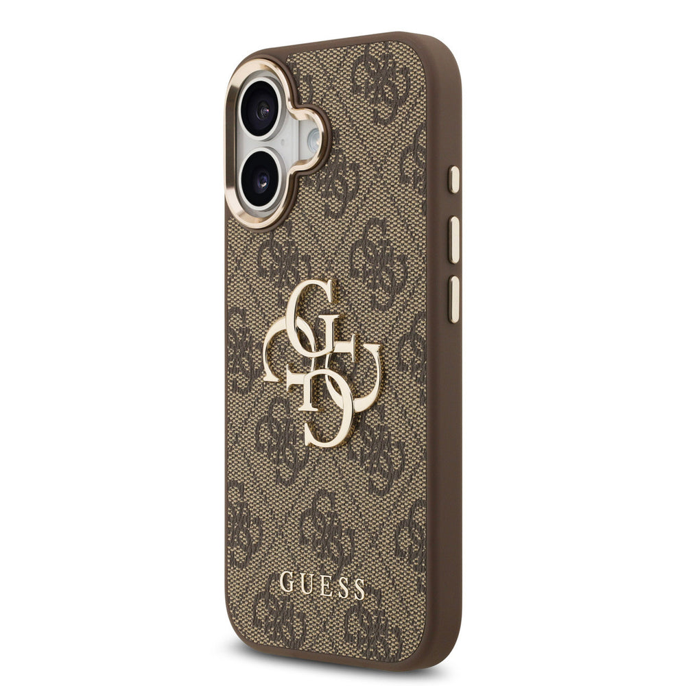 Guess iPhone 17 Backcover hoesje - 4G - Big Metal Logo - Gold Edge - Bruin-Hoesjes-Ilumina Benelux