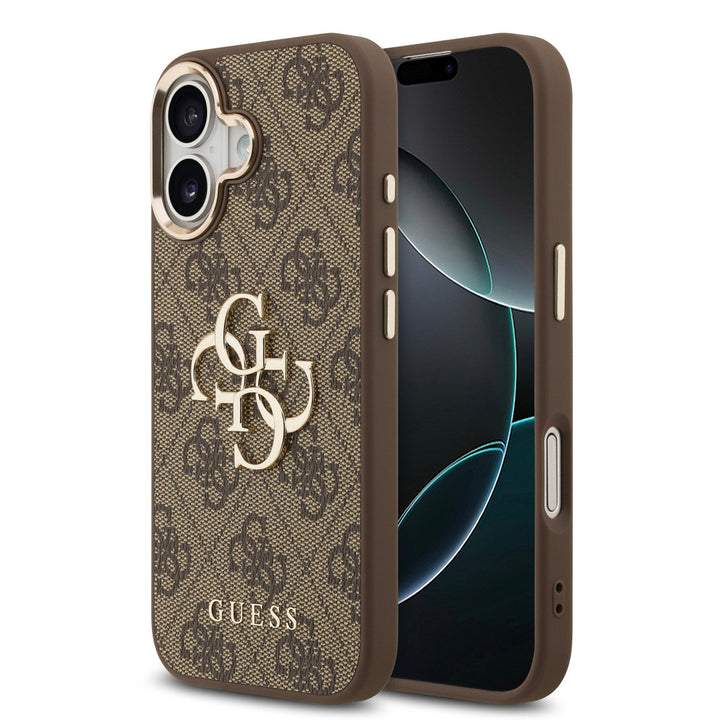 Guess iPhone 17 Backcover hoesje - 4G - Big Metal Logo - Gold Edge - Bruin-Hoesjes-Ilumina Benelux