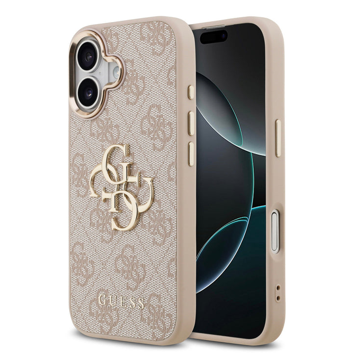 Guess iPhone 17 Backcover hoesje - 4G - Big Metal Logo - Gold Edge - Roze-Hoesjes-Ilumina Benelux