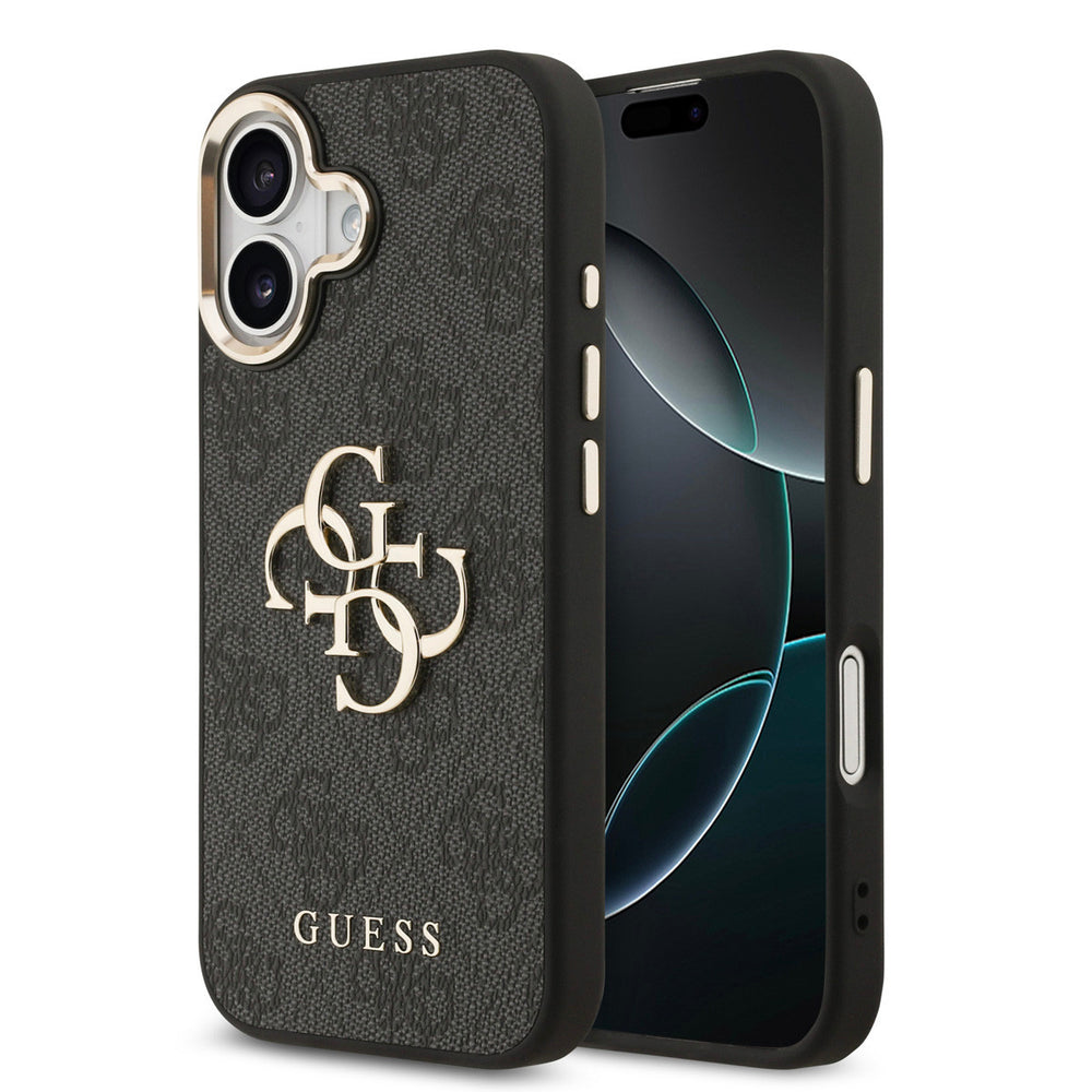 Guess iPhone 17 Backcover hoesje - 4G - Big Metal Logo - Gold Edge - Zwart-Hoesjes-Ilumina Benelux