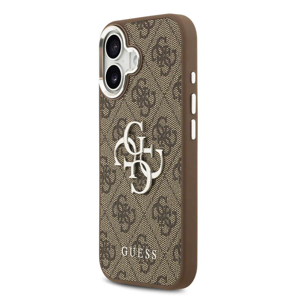 Guess iPhone 17 Backcover hoesje - 4G - Big Metal Logo - Silver Edge - Bruin-Hoesjes-Ilumina Benelux