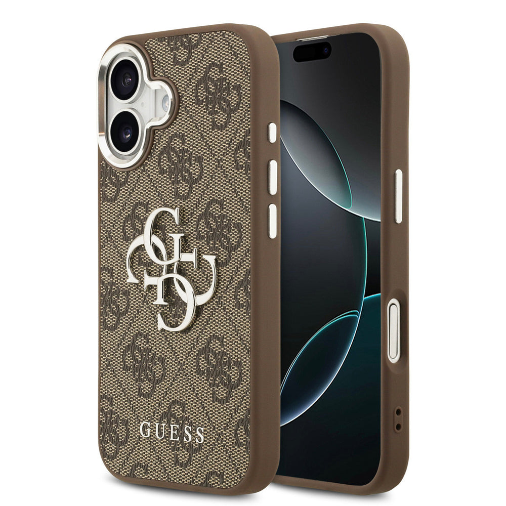Guess iPhone 17 Backcover hoesje - 4G - Big Metal Logo - Silver Edge - Bruin-Hoesjes-Ilumina Benelux