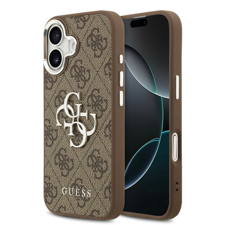 Guess iPhone 17 Backcover hoesje - 4G - Big Metal Logo - Silver Edge - Bruin-Hoesjes-Ilumina Benelux