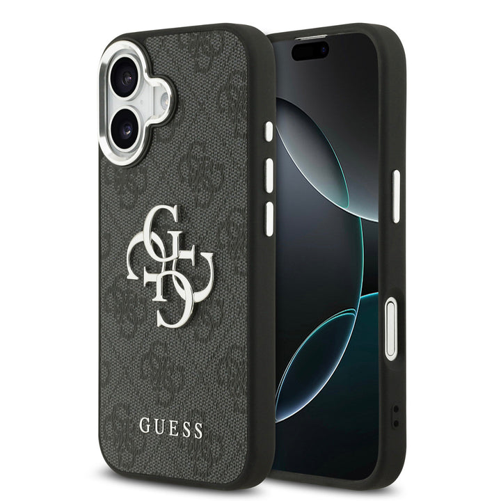 Guess iPhone 17 Backcover hoesje - 4G - Big Metal Logo - Silver Edge - Zwart-Hoesjes-Ilumina Benelux