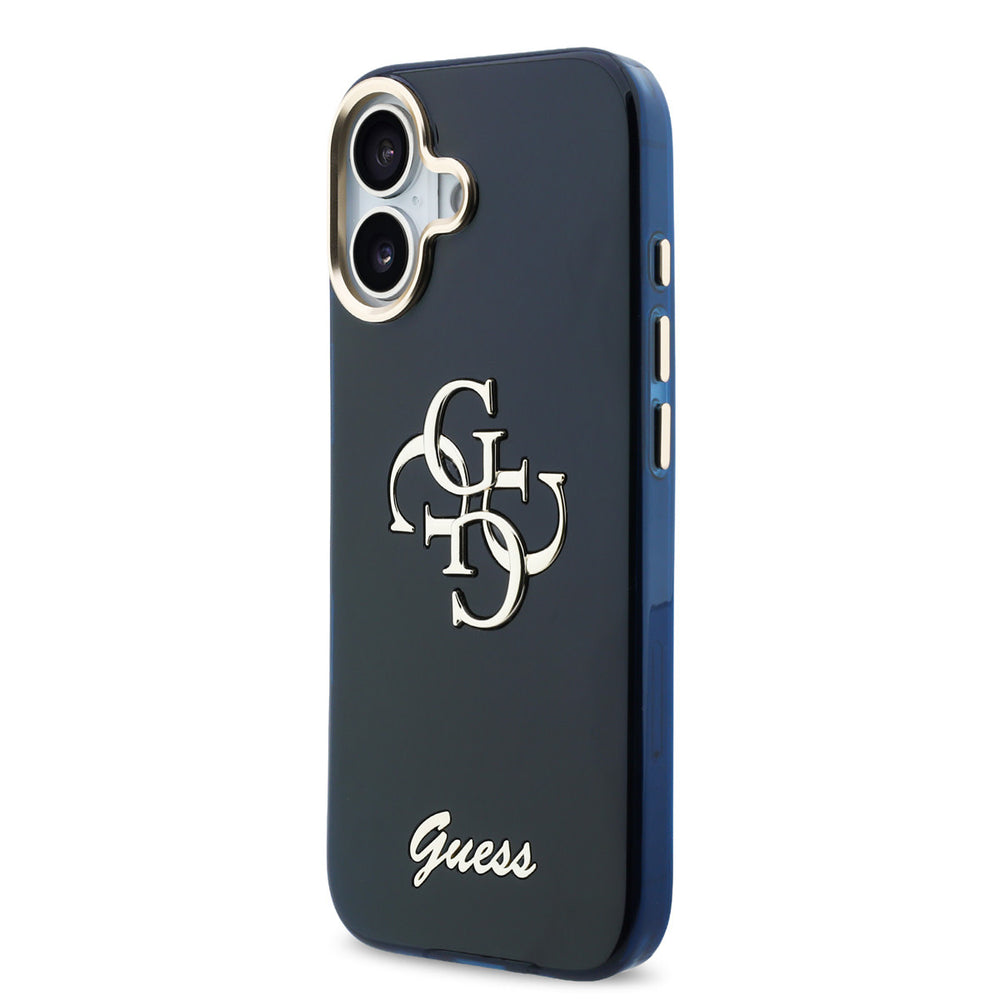 Guess iPhone 17 Backcover hoesje - 4G Script Metal Logo - Silver Edge - Blauw-Hoesjes-Ilumina Benelux