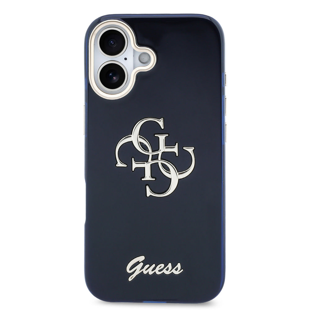 Guess iPhone 17 Backcover hoesje - 4G Script Metal Logo - Silver Edge - Blauw-Hoesjes-Ilumina Benelux