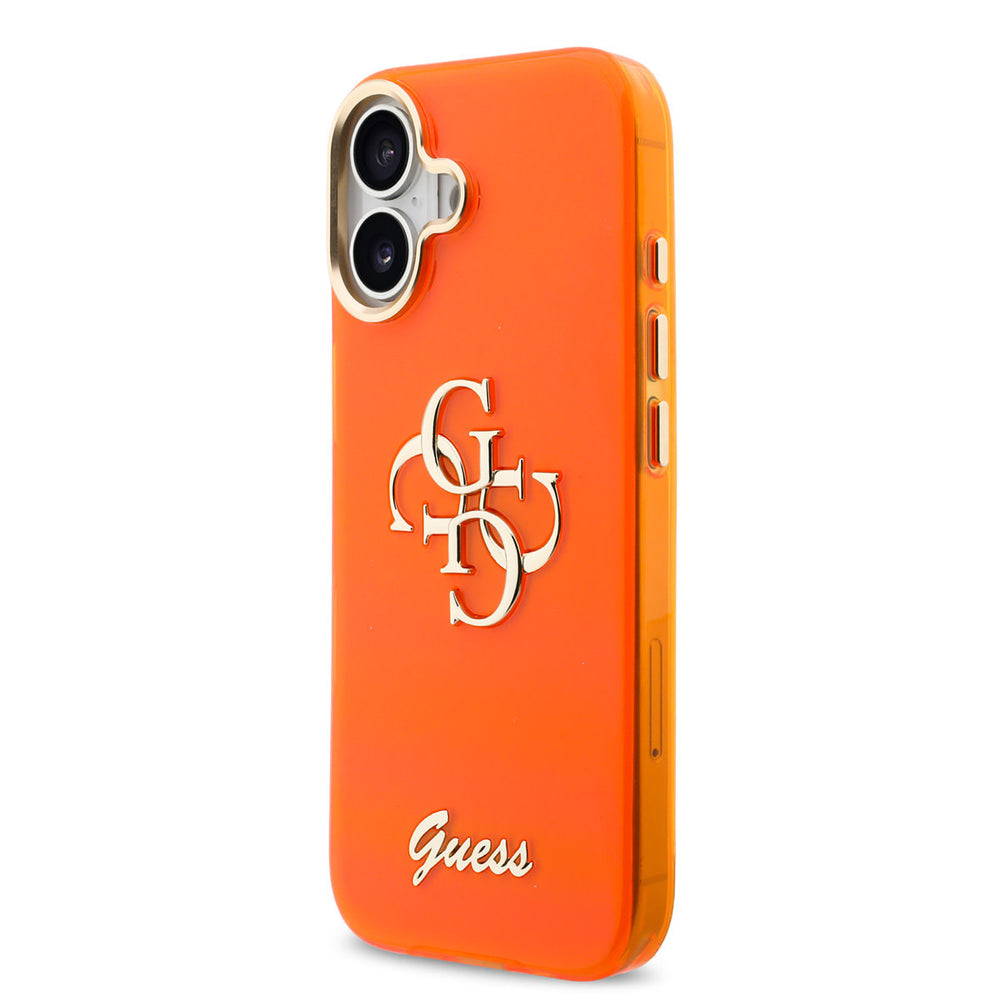 Guess iPhone 17 Backcover hoesje - 4G Script Metal Logo - Silver Edge - Oranje-Hoesjes-Ilumina Benelux