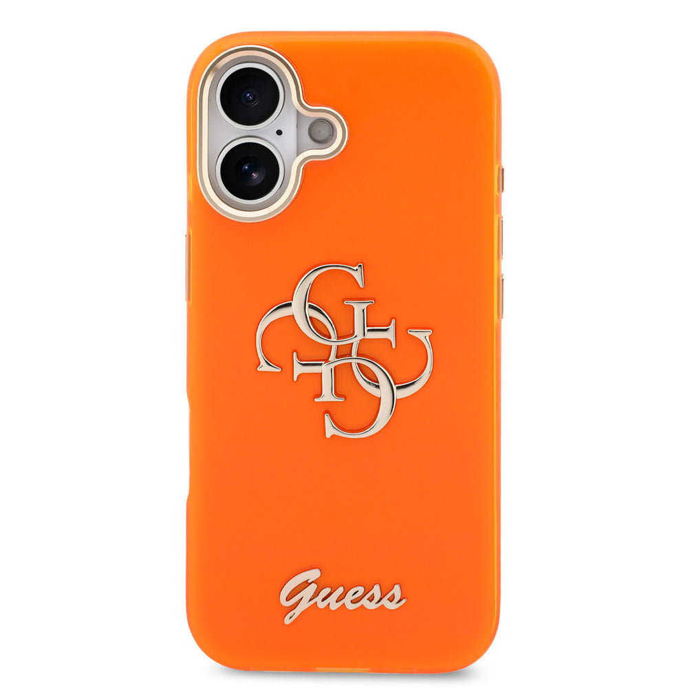 Guess iPhone 17 Backcover hoesje - 4G Script Metal Logo - Silver Edge - Oranje-Hoesjes-Ilumina Benelux
