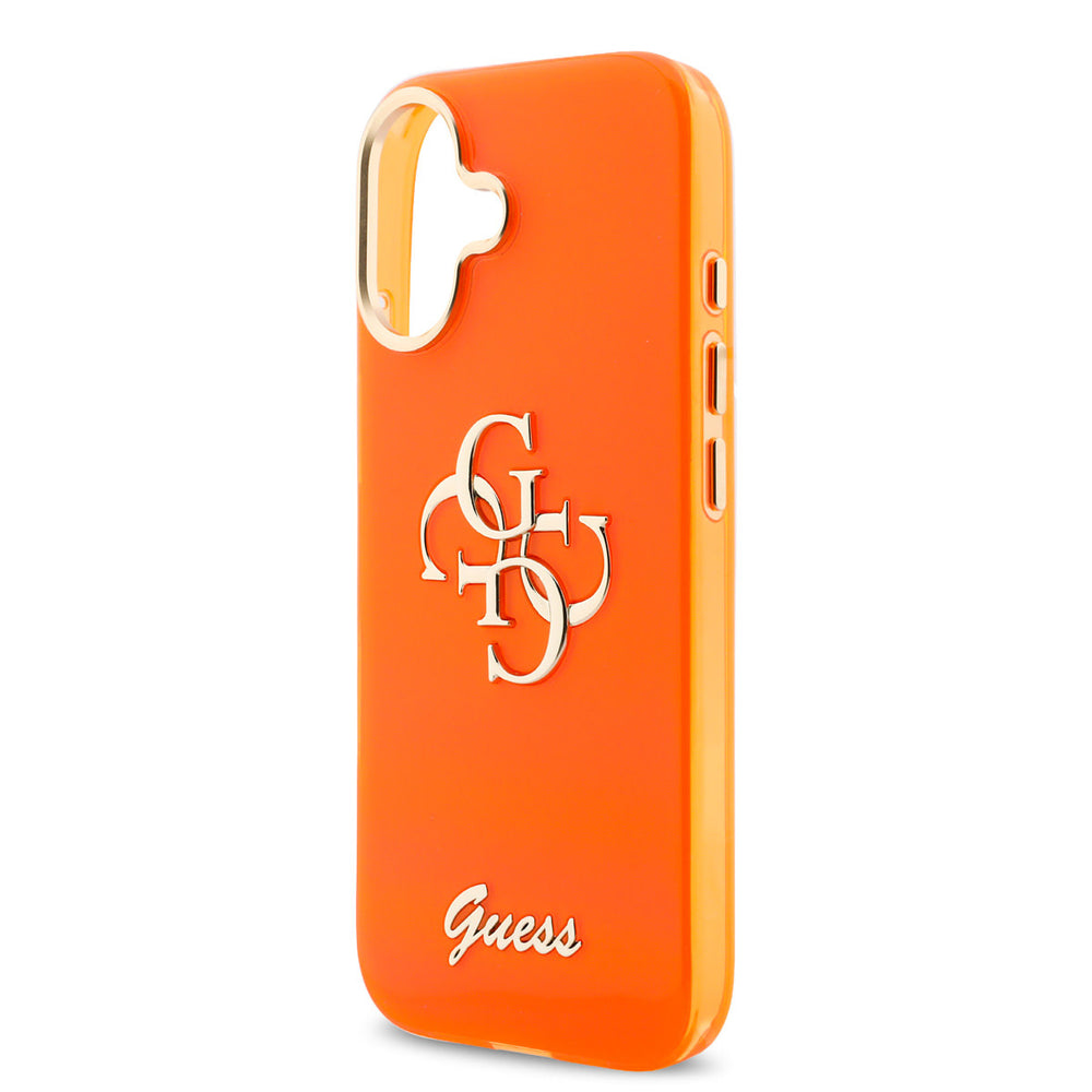 Guess iPhone 17 Backcover hoesje - 4G Script Metal Logo - Silver Edge - Oranje-Hoesjes-Ilumina Benelux