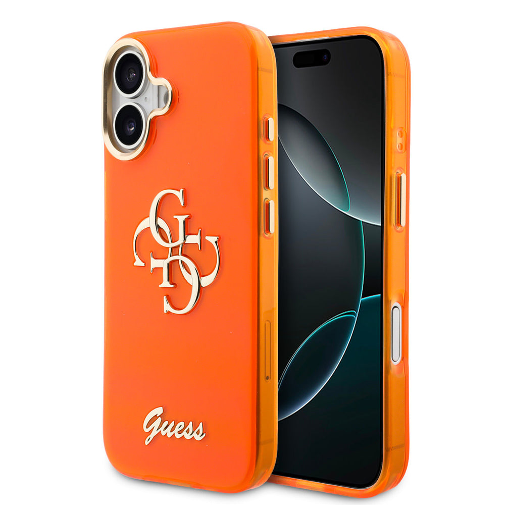 Guess iPhone 17 Backcover hoesje - 4G Script Metal Logo - Silver Edge - Oranje-Hoesjes-Ilumina Benelux