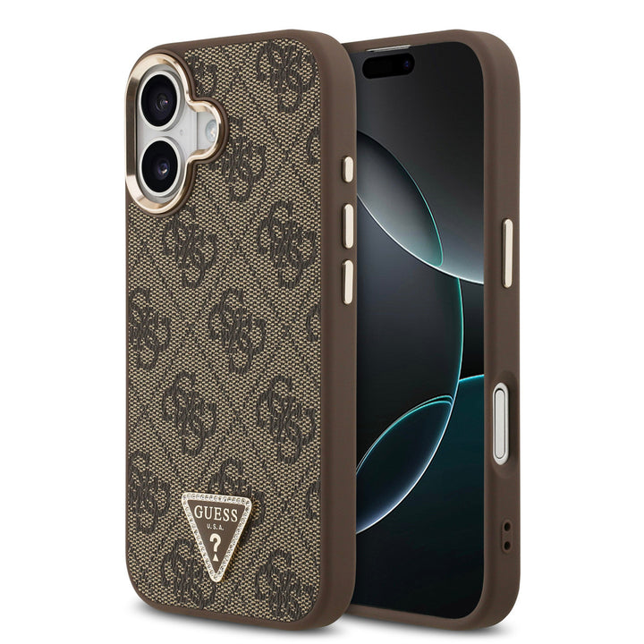 Guess iPhone 17 Backcover hoesje - MagSafe - 4G Triangle Logo - Gold Edge - Bruin-Hoesjes-Ilumina Benelux
