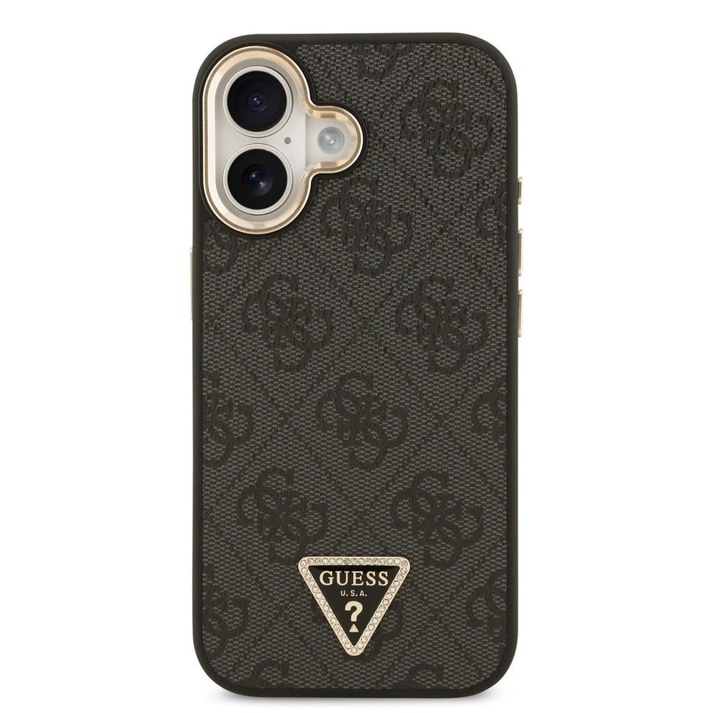 Guess iPhone 17 Backcover hoesje - MagSafe - 4G Triangle Logo - Gold Edge - Zwart-Hoesjes-Ilumina Benelux