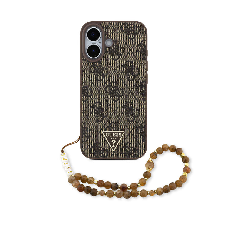 Guess iPhone 17 Backcover hoesje - MagSafe - 4G Triangle Logo - Pearl Strap - Bruin-Hoesjes-Ilumina Benelux