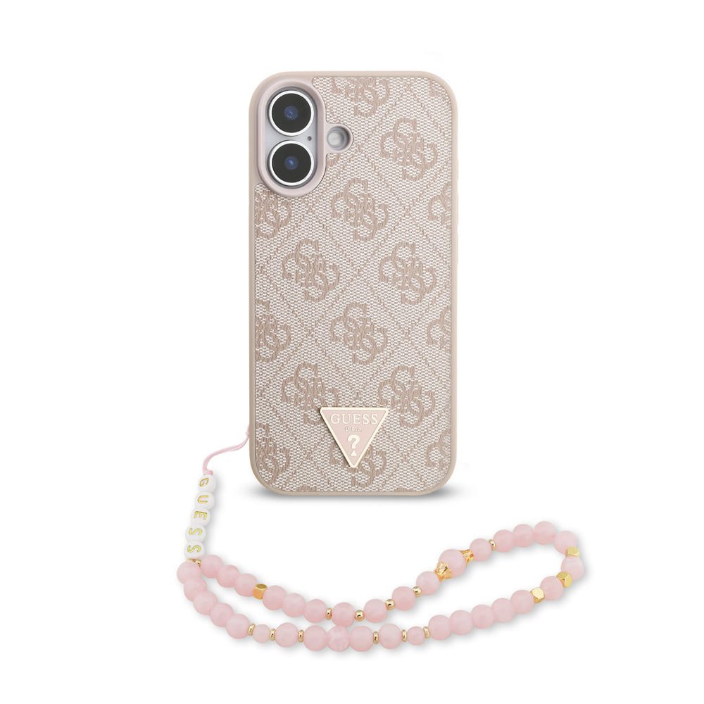 Guess iPhone 17 Backcover hoesje - MagSafe - 4G Triangle Logo - Pearl Strap - Roze-Hoesjes-Ilumina Benelux