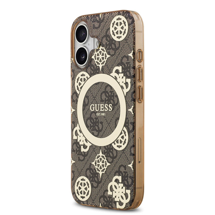 Guess iPhone 17 Backcover hoesje - MagSafe - Peony on 4G Background - Bruin-Hoesjes-Ilumina Benelux