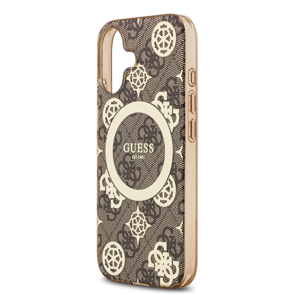 Guess iPhone 17 Backcover hoesje - MagSafe - Peony on 4G Background - Bruin-Hoesjes-Ilumina Benelux