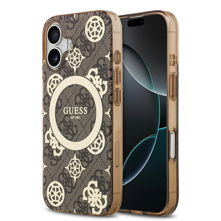 Guess iPhone 17 Backcover hoesje - MagSafe - Peony on 4G Background - Bruin-Hoesjes-Ilumina Benelux