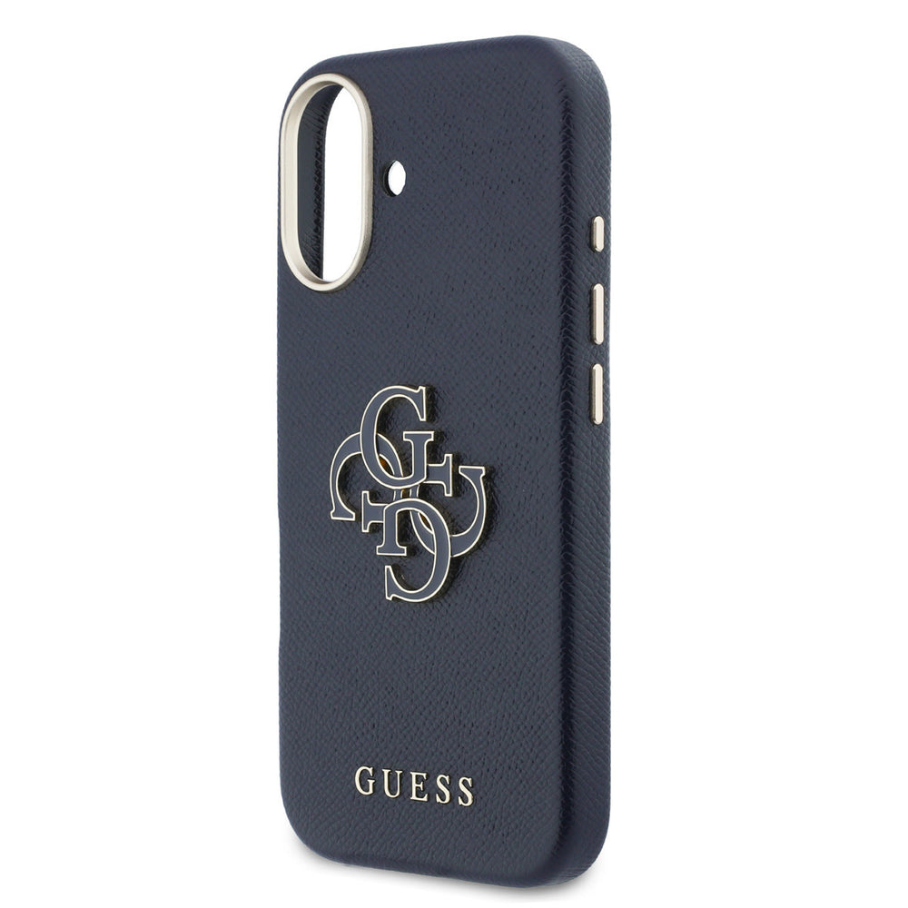 Guess iPhone 17 Backcover hoesje - MagSafe - Saffiano Leather - 4G Resin Logo - Blauw-Hoesjes-Ilumina Benelux