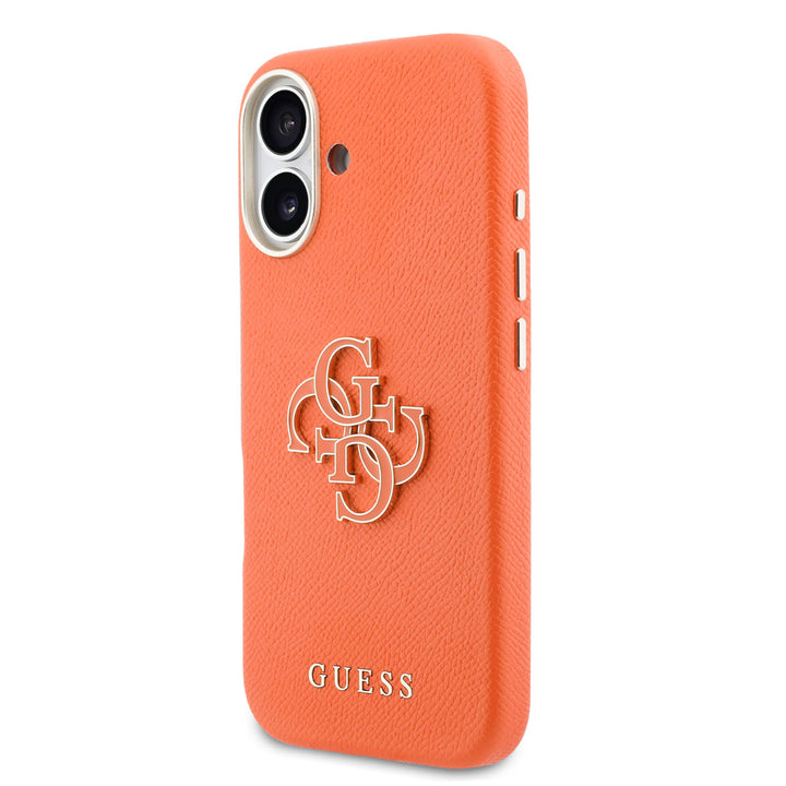 Guess iPhone 17 Backcover hoesje - MagSafe - Saffiano Leather - 4G Resin Logo - Oranje-Hoesjes-Ilumina Benelux