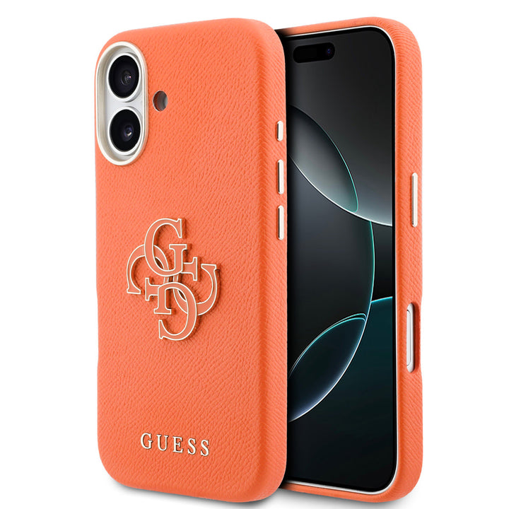 Guess iPhone 17 Backcover hoesje - MagSafe - Saffiano Leather - 4G Resin Logo - Oranje-Hoesjes-Ilumina Benelux