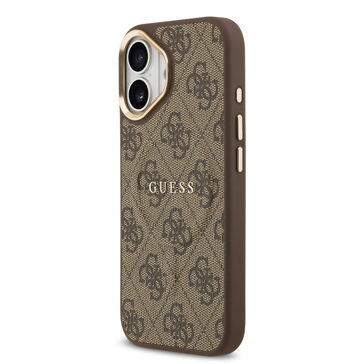 Guess iPhone 17 Backcover hoesje - Magsafe - 4G Classic Logo - Gold Edge - Bruin-Hoesjes-Ilumina Benelux