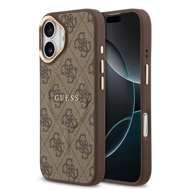 Guess iPhone 17 Backcover hoesje - Magsafe - 4G Classic Logo - Gold Edge - Bruin-Hoesjes-Ilumina Benelux