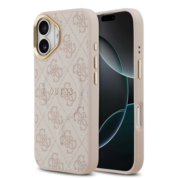 Guess iPhone 17 Backcover hoesje - Magsafe - 4G Classic Logo - Gold Edge - Roze-Hoesjes-Ilumina Benelux