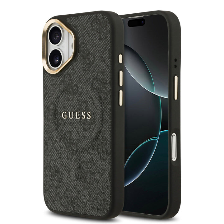 Guess iPhone 17 Backcover hoesje - Magsafe - 4G Classic Logo - Gold Edge - Zwart-Hoesjes-Ilumina Benelux