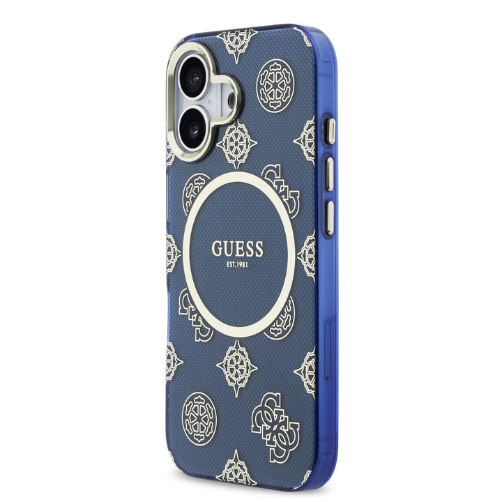 Guess iPhone 17 Backcover hoesje - Magsafe - IML Peony Hot Stamp Design - Blauw-Hoesjes-Ilumina Benelux