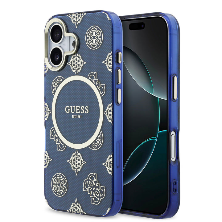 Guess iPhone 17 Backcover hoesje - Magsafe - IML Peony Hot Stamp Design - Blauw-Hoesjes-Ilumina Benelux