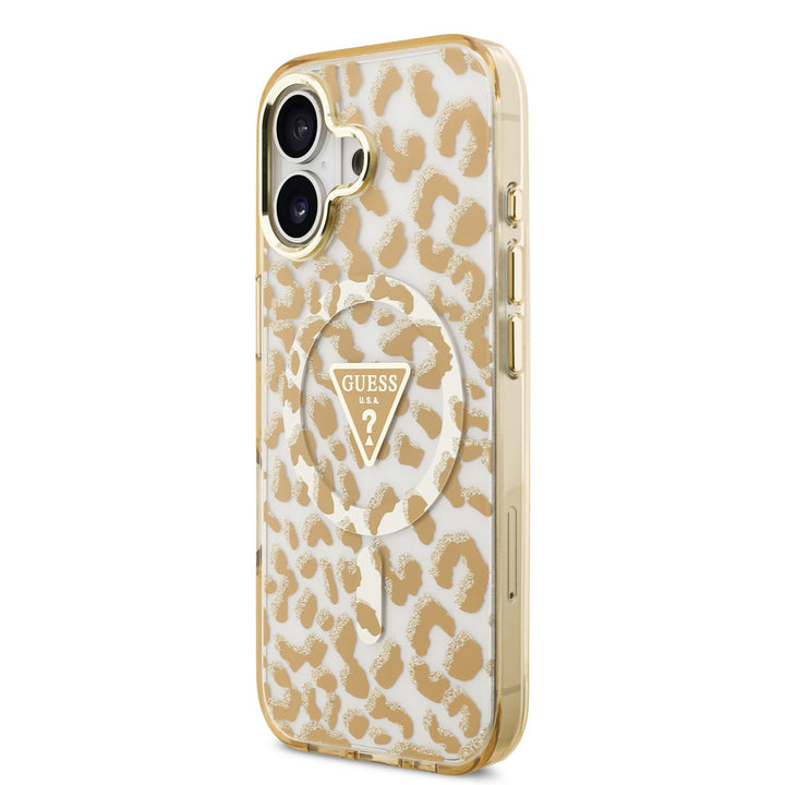 Guess iPhone 17 Backcover hoesje - Magsafe - Leopard Glitter Edition - Bruin-Hoesjes-Ilumina Benelux