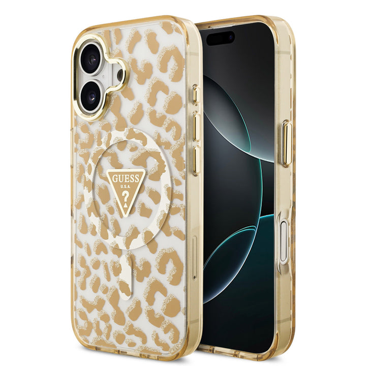 Guess iPhone 17 Backcover hoesje - Magsafe - Leopard Glitter Edition - Bruin-Hoesjes-Ilumina Benelux