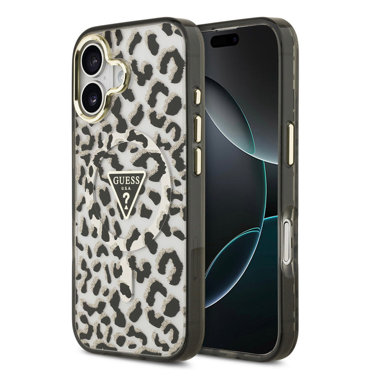 Guess iPhone 17 Backcover hoesje - Magsafe - Leopard Glitter Edition - Zwart-Hoesjes-Ilumina Benelux