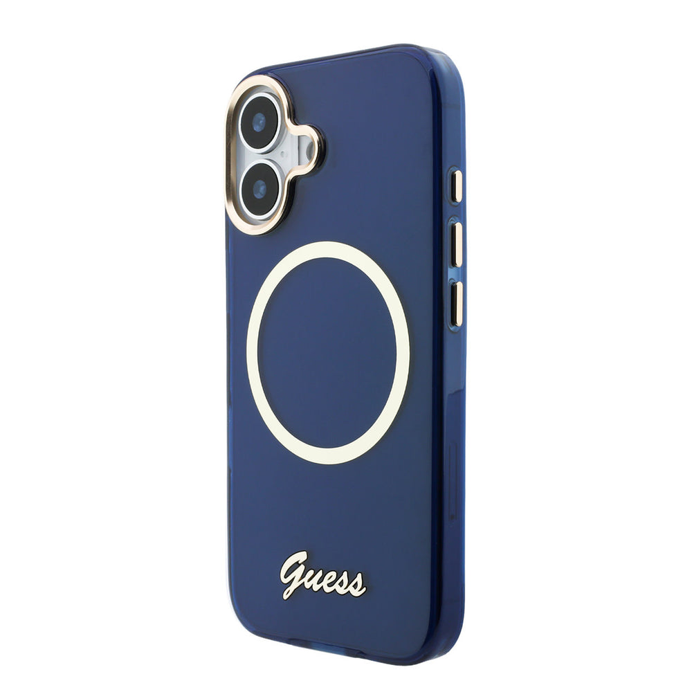 Guess iPhone 17 Backcover hoesje - Magsafe - Metal Logo - Gold Edge - Blauw-Hoesjes-Ilumina Benelux