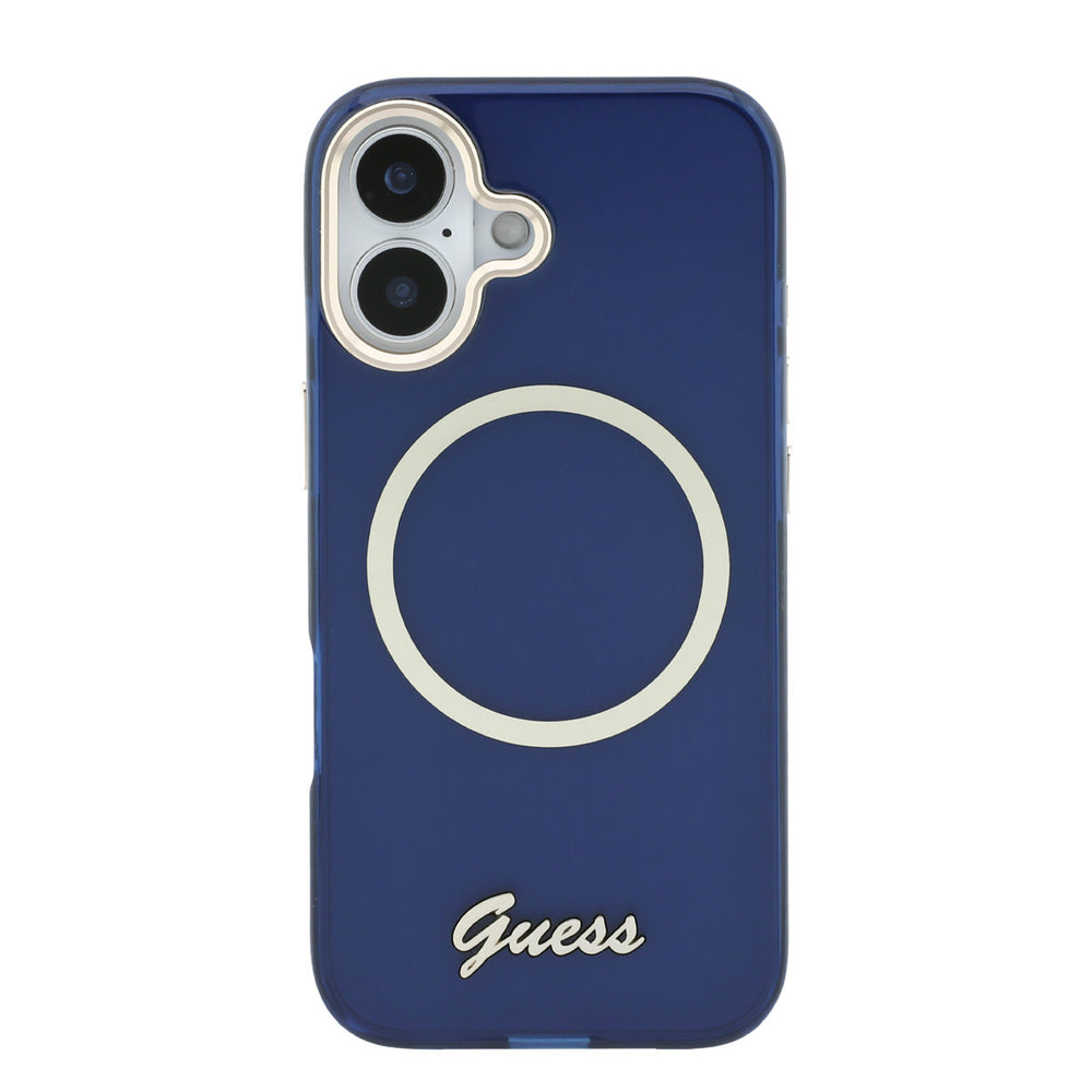 Guess iPhone 17 Backcover hoesje - Magsafe - Metal Logo - Gold Edge - Blauw-Hoesjes-Ilumina Benelux