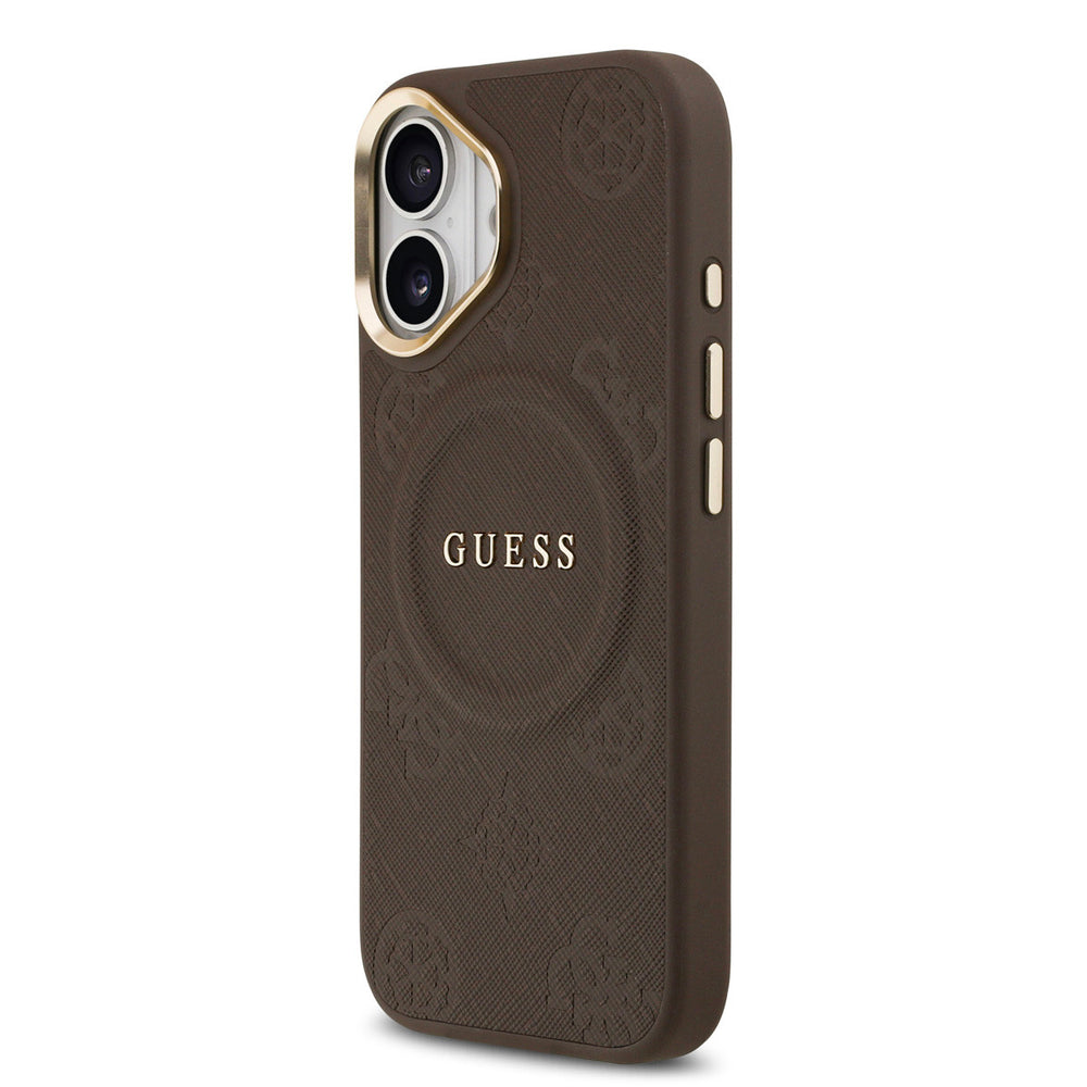 Guess iPhone 17 Backcover hoesje - Magsafe - PU Leather Peony Hot Stamp Design - Bruin-Hoesjes-Ilumina Benelux