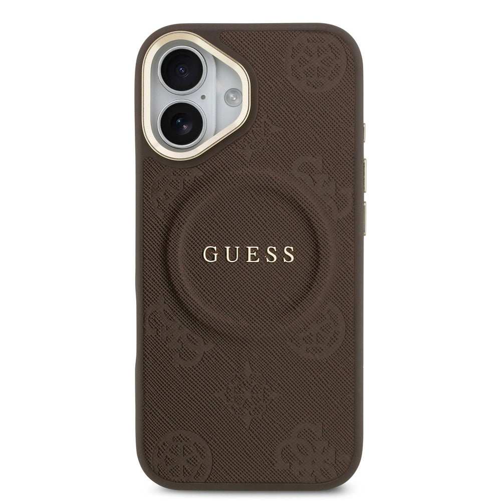 Guess iPhone 17 Backcover hoesje - Magsafe - PU Leather Peony Hot Stamp Design - Bruin-Hoesjes-Ilumina Benelux