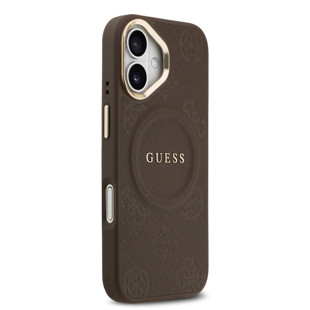 Guess iPhone 17 Backcover hoesje - Magsafe - PU Leather Peony Hot Stamp Design - Bruin-Hoesjes-Ilumina Benelux