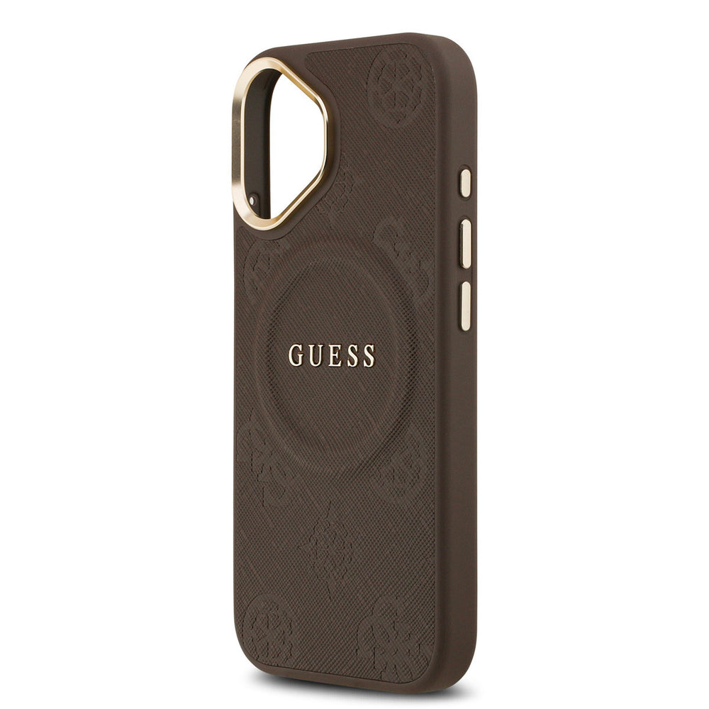 Guess iPhone 17 Backcover hoesje - Magsafe - PU Leather Peony Hot Stamp Design - Bruin-Hoesjes-Ilumina Benelux
