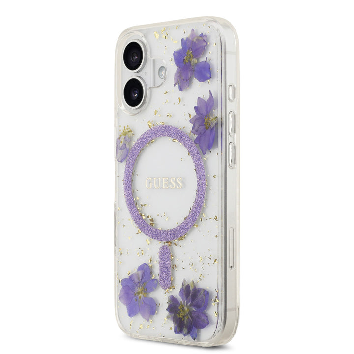Guess iPhone 17 Backcover hoesje - Magsafe - Resin Flowers Design - Paars-Hoesjes-Ilumina Benelux