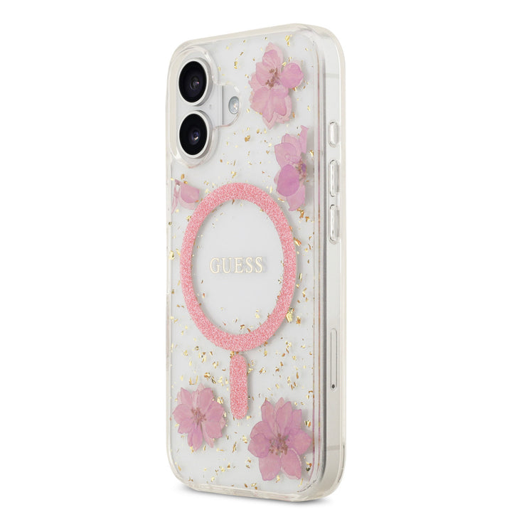 Guess iPhone 17 Backcover hoesje - Magsafe - Resin Flowers Design - Roze-Hoesjes-Ilumina Benelux