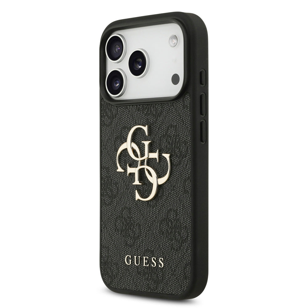Guess iPhone 17 Pro Back Cover hoesje - 4G - Big Metal Logo - Gold Edge - Zwart-Hoesjes-Ilumina Benelux