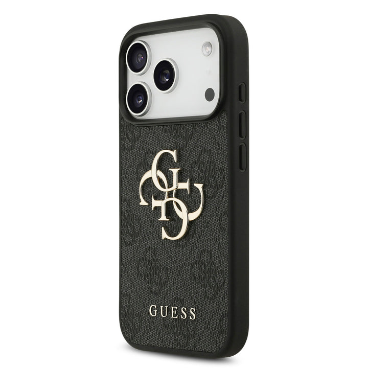 Guess iPhone 17 Pro Back Cover hoesje - 4G - Big Metal Logo - Gold Edge - Zwart-Hoesjes-Ilumina Benelux