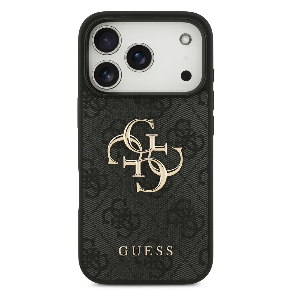 Guess iPhone 17 Pro Back Cover hoesje - 4G - Big Metal Logo - Gold Edge - Zwart-Hoesjes-Ilumina Benelux